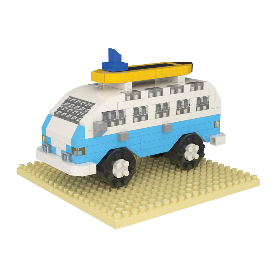 Miniature vehicles building blocks collection featuring Pacific Coast Surf Bus, Park Ranger Truck, and NY Taxi Cab.